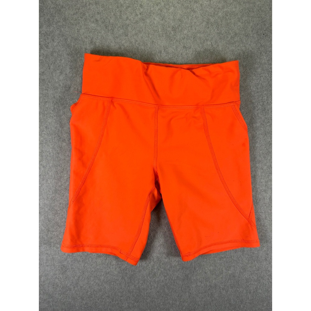 Old Navy Active Girls Neon Orange Powersoft Biker Shorts Pockets Size L 10-12